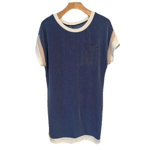 Evaless T Shirt Dress Womens Size M Blue White Ribbed Knit